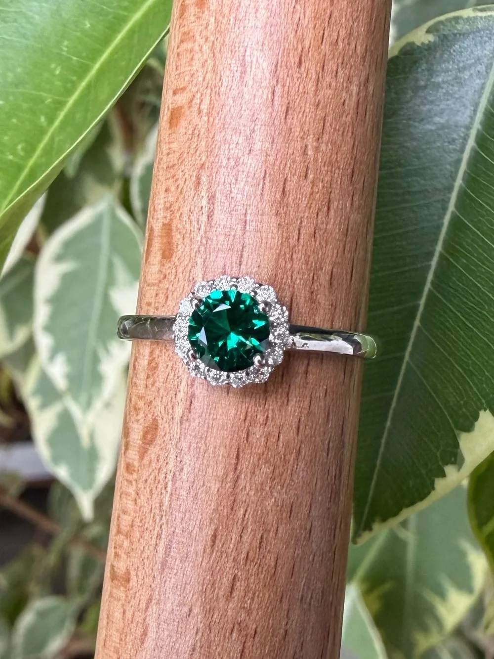 925 Emerald Moissanite Ring